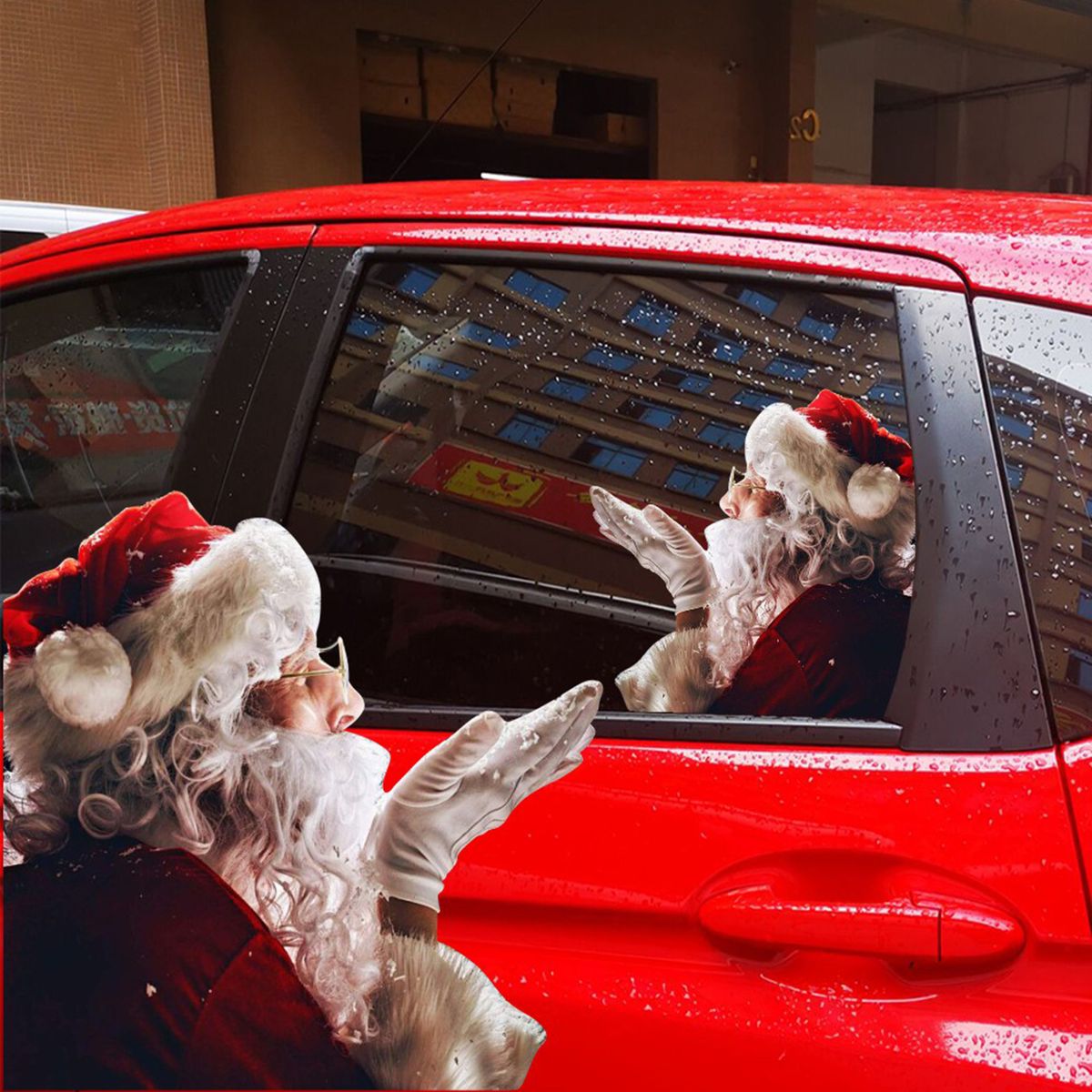 Car Window Stickers 2PCS 40*40cm 3D Cartoon Santa Car Window
