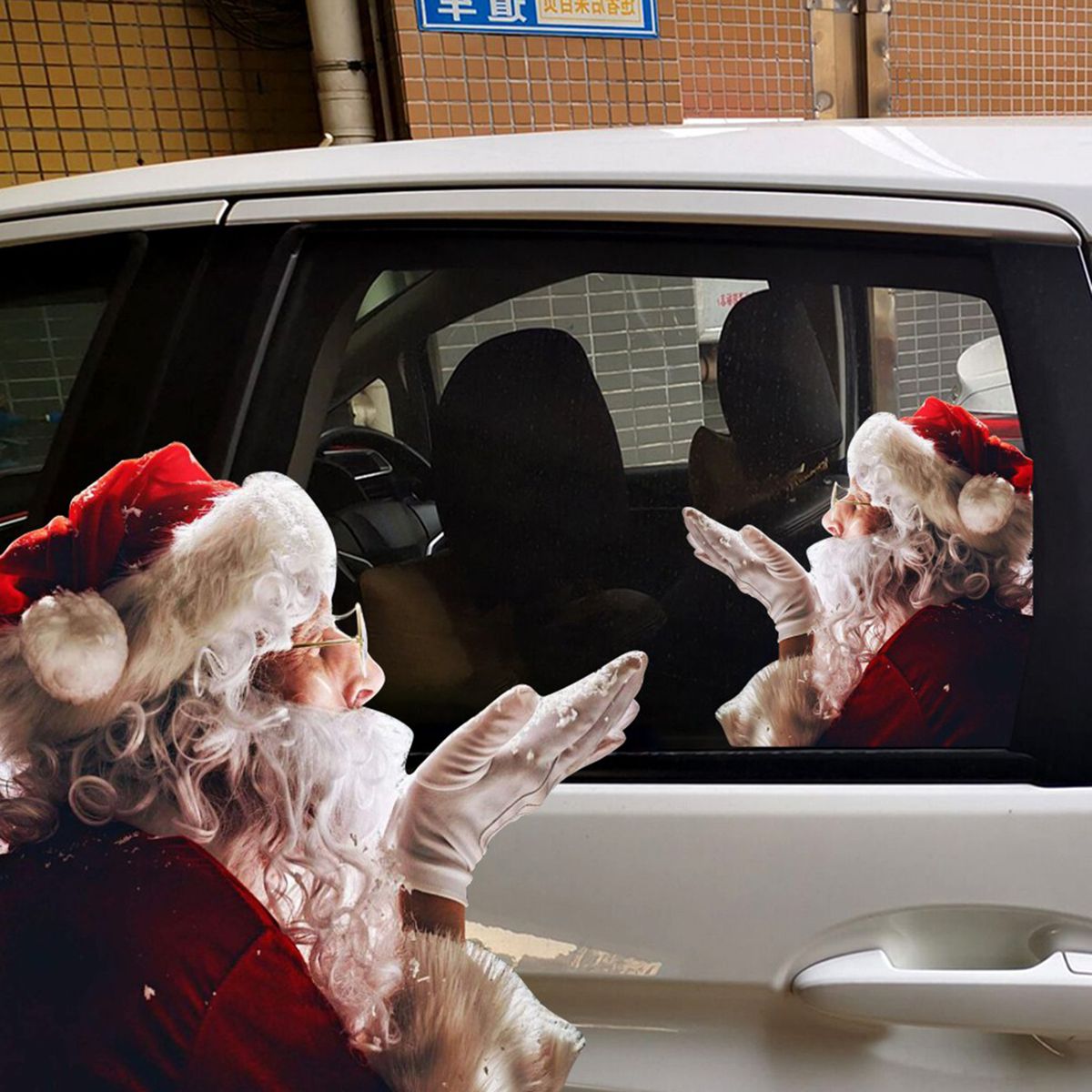 Car Window Stickers 2PCS 40*40cm 3D Cartoon Santa Car Window