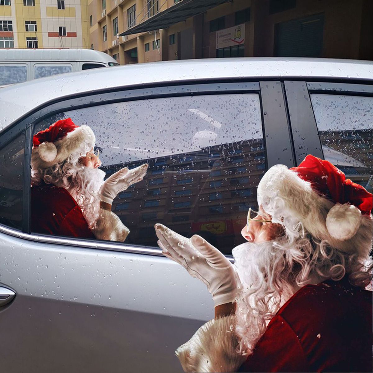Car Window Stickers 2PCS 40*40cm 3D Cartoon Santa Car Window