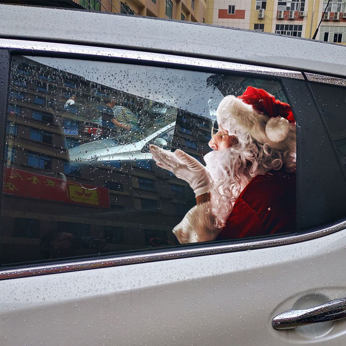 Car Window Stickers 2PCS 40*40cm 3D Cartoon Santa Car Window
