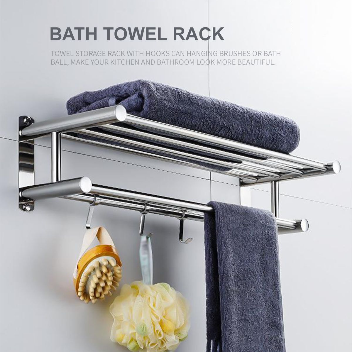 Bath Towel Rack Double Layered Bathroom Shelves With 4