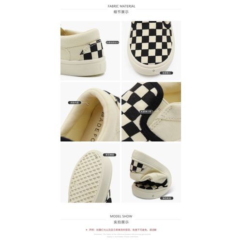Canvas Plaid Loafers-Black White Grid