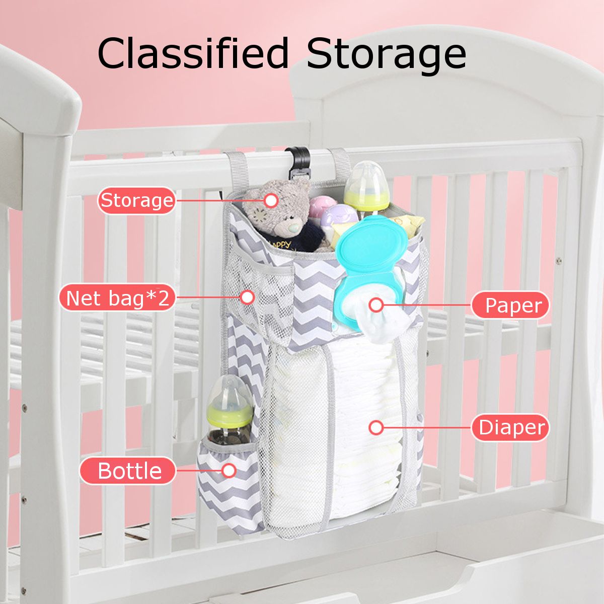 Baby Crib Cot K Bed Storage Bag Hanging Pocket Diaper Nappy