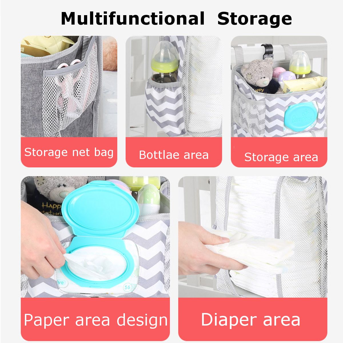 Baby Crib Cot K Bed Storage Bag Hanging Pocket Diaper Nappy