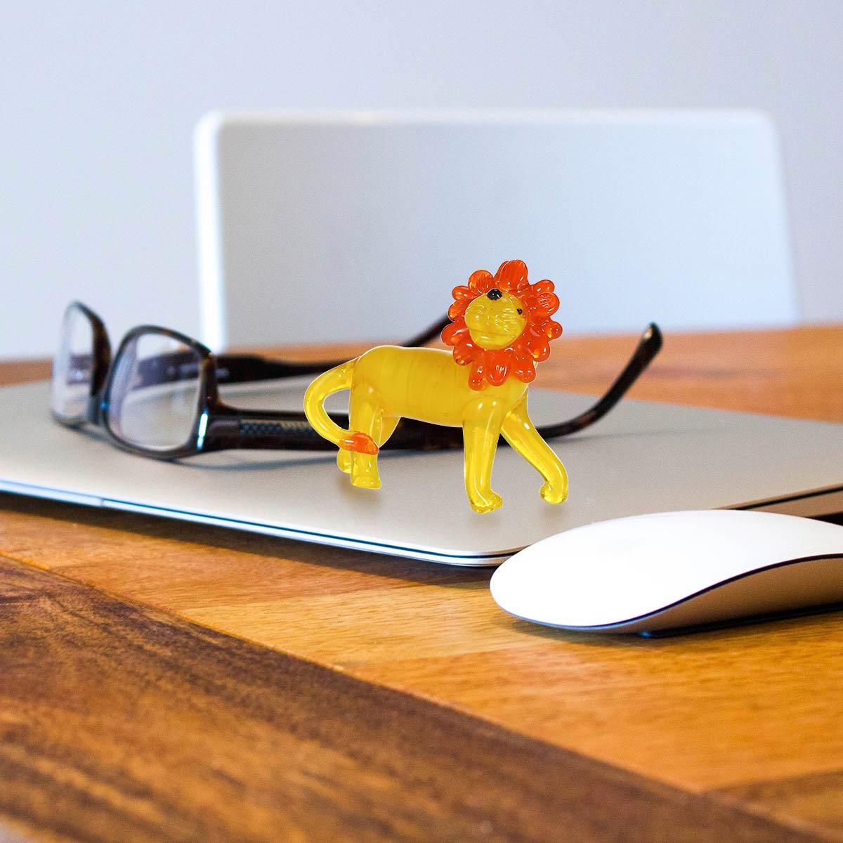 Little Lion Glass Ornament Animal Statue Figurine Hand Blown Glass Art Home Decor