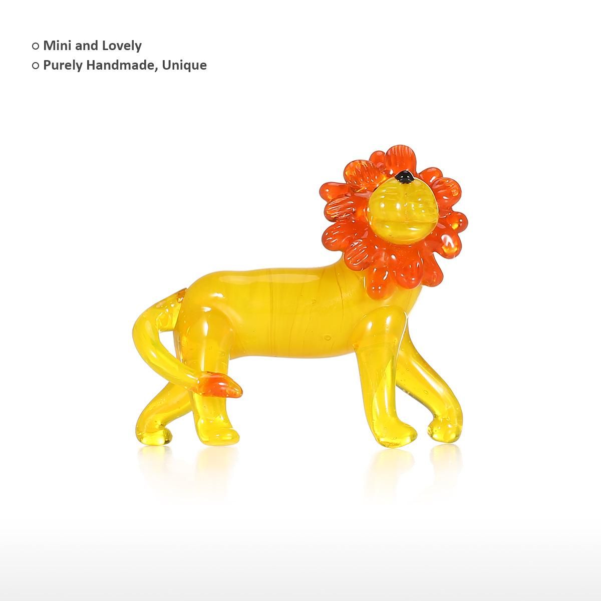 Little Lion Glass Ornament Animal Statue Figurine Hand Blown Glass Art Home Decor