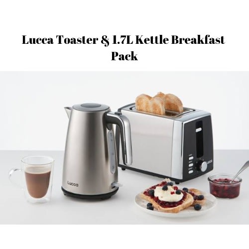 Lucca 2-slice 750W Toaster And 1.7l Kettle (3KW) Breakfast Pack Combo Set Stainless Steel