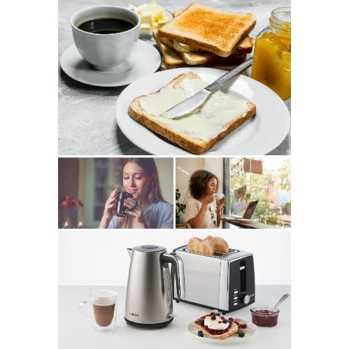 Lucca 2-slice 750W Toaster And 1.7l Kettle (3KW) Breakfast Pack Combo Set Stainless Steel