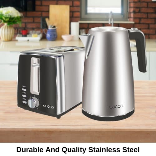 Lucca 2-slice 750W Toaster And 1.7l Kettle (3KW) Breakfast Pack Combo Set Stainless Steel