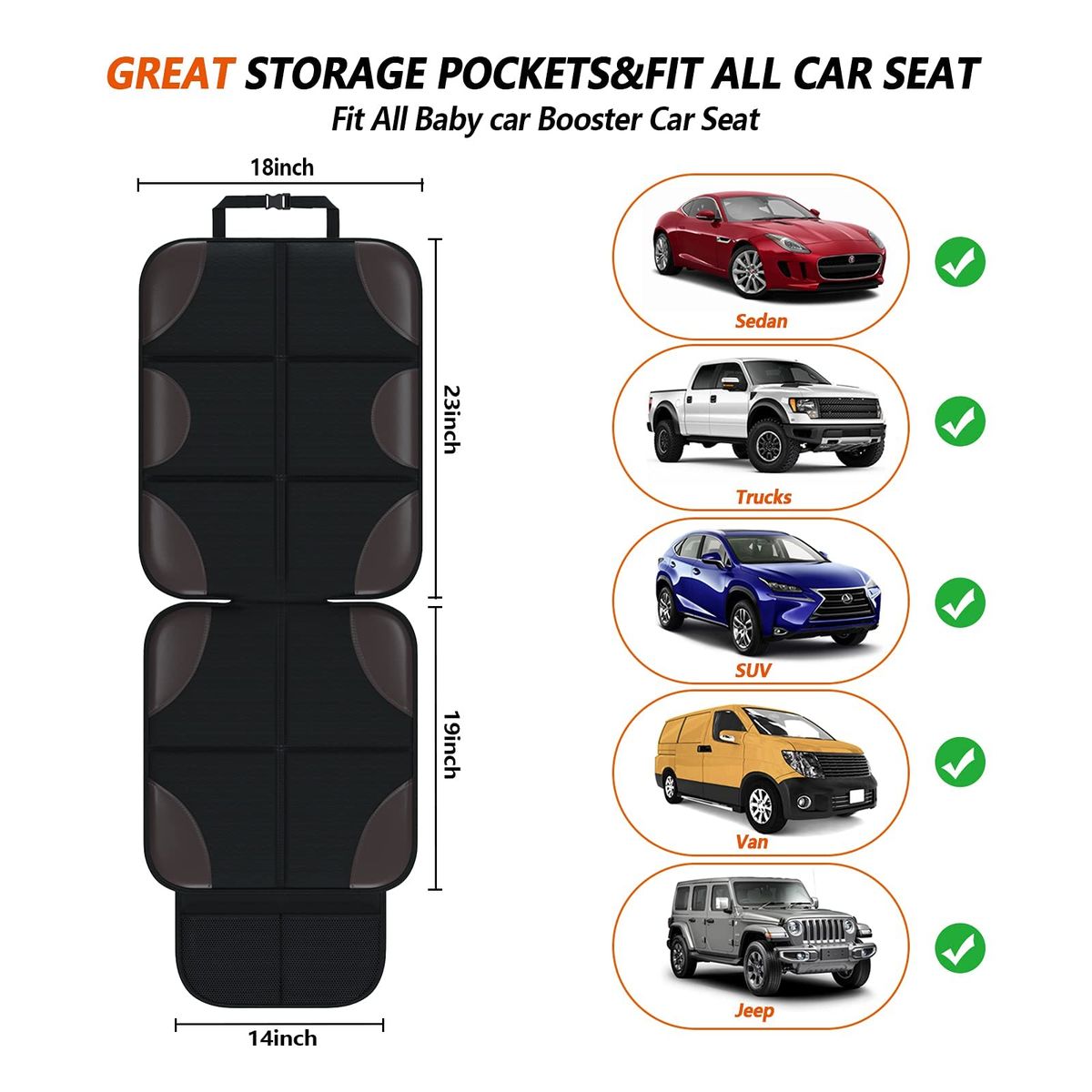 Brown Car Seat Protector, Carseat Seat Protectors with Thickest Waterproof Fabric Pad, XL Large Size carseat Protectors for Vehicles, SUV, Sedan, Truck, Leather and Fabric Car Seat