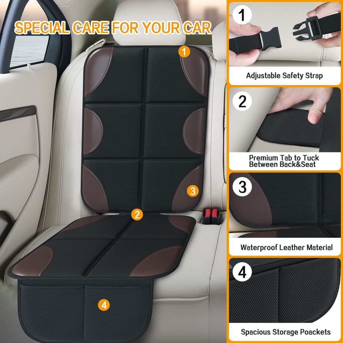 Brown Car Seat Protector, Carseat Seat Protectors with Thickest Waterproof Fabric Pad, XL Large Size carseat Protectors for Vehicles, SUV, Sedan, Truck, Leather and Fabric Car Seat