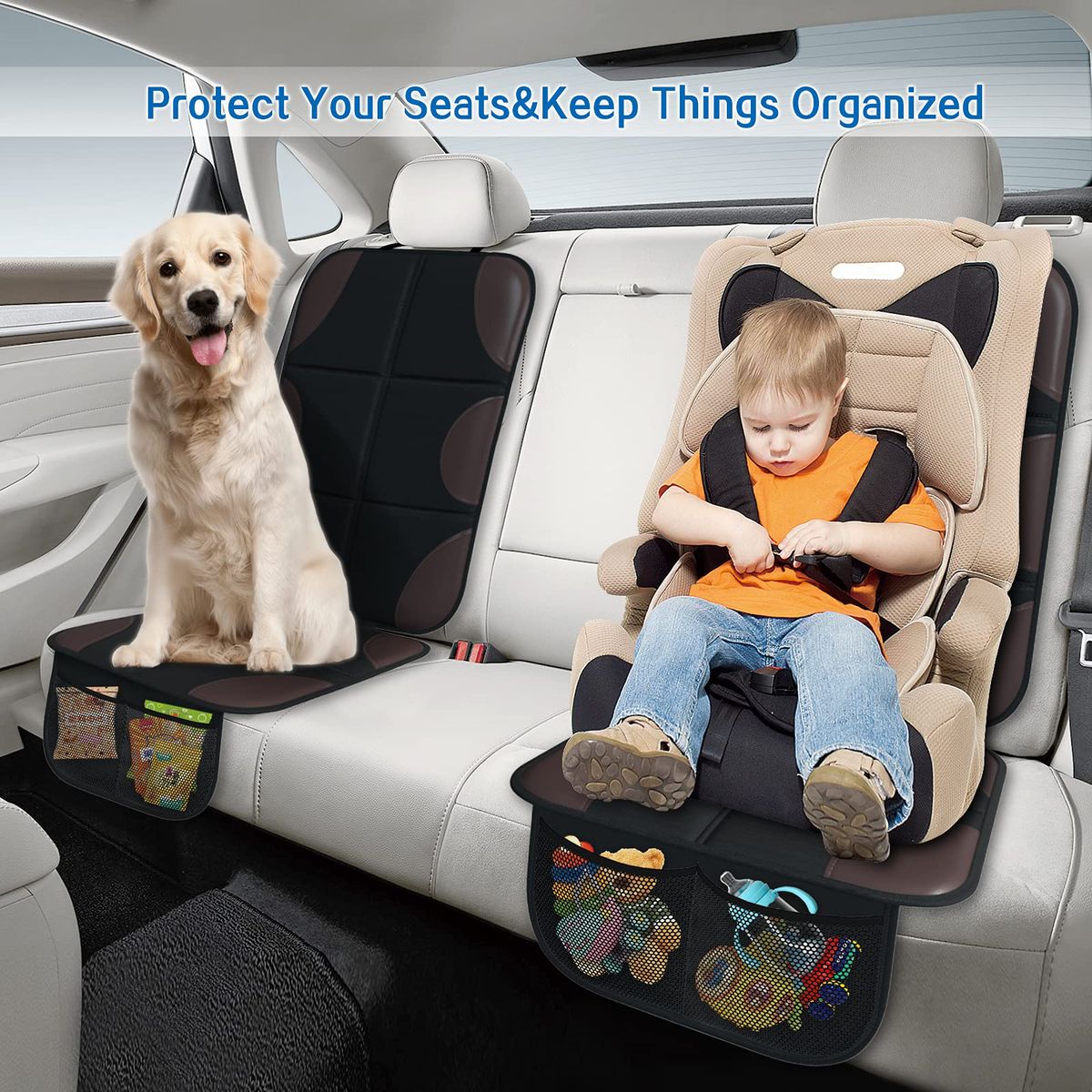 Brown Car Seat Protector, Carseat Seat Protectors with Thickest Waterproof Fabric Pad, XL Large Size carseat Protectors for Vehicles, SUV, Sedan, Truck, Leather and Fabric Car Seat
