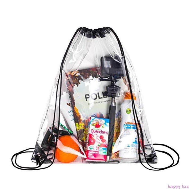 New Transparent Drawstring Backpack School Tote Gym Bag
