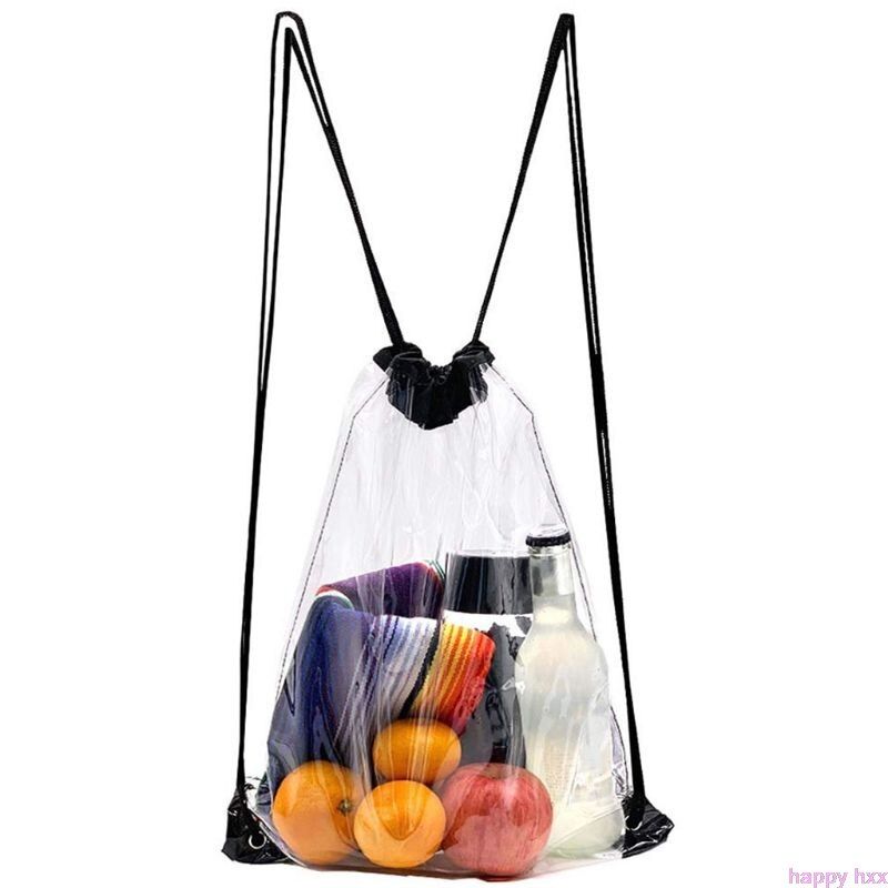 New Transparent Drawstring Backpack School Tote Gym Bag