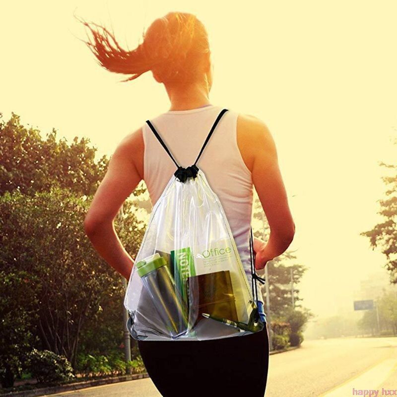 New Transparent Drawstring Backpack School Tote Gym Bag