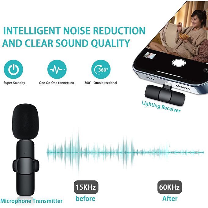 Wireless Lavalier Microphone For IPhone IPad, Lapel Clip-on Mini Wireless Mic For TikTok Vlog YouTube, Facebook Live Stream, Auto-syncs Microphone (NO APP Or Bluetooth)