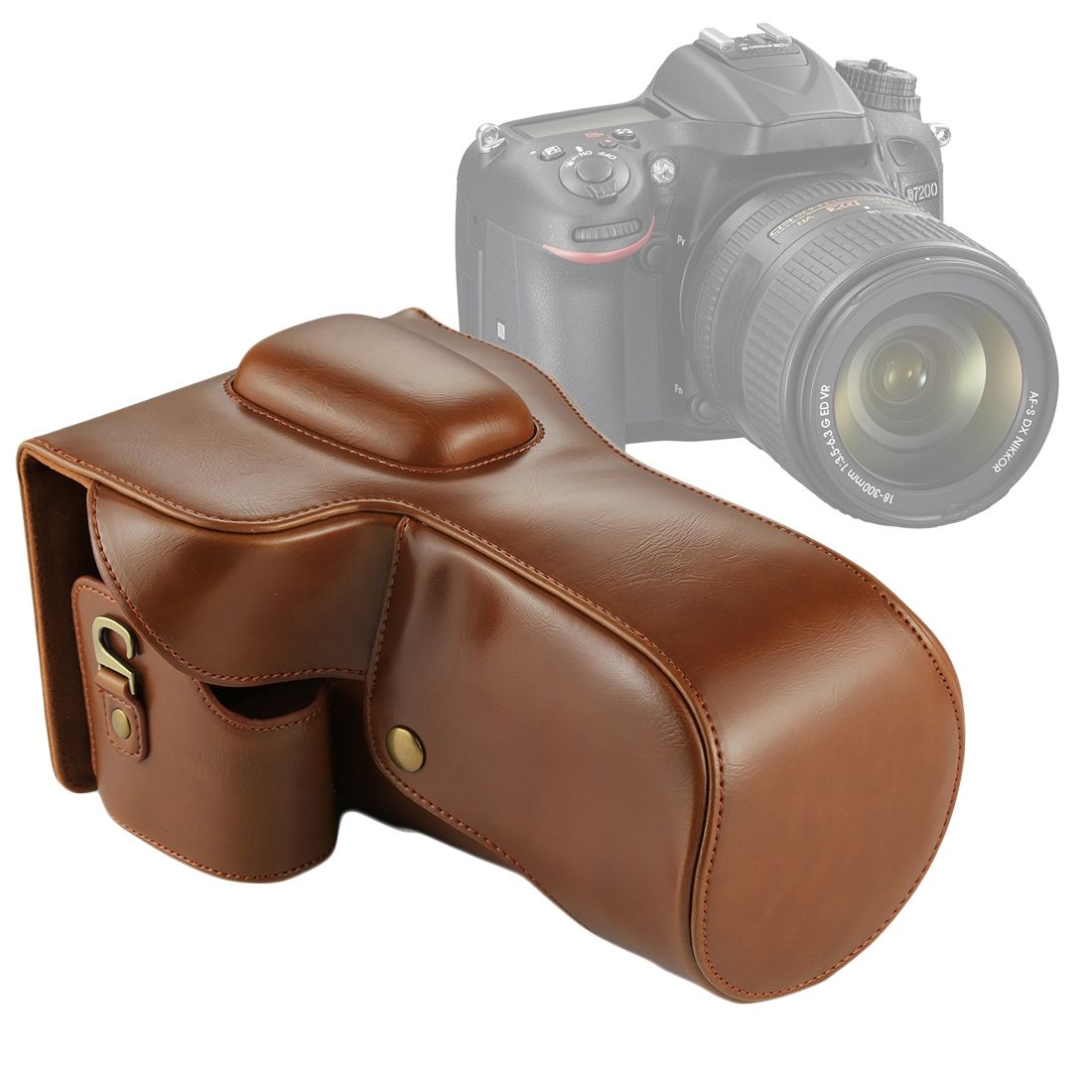 Full Body Camera PU Leather Case Bag For Nikon D7200 / D7100 / D7000 (18-200 / 18-140mm Lens) (Brown)