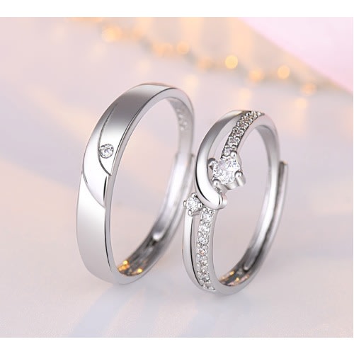 Adjustable Couple Wedding Rings Set -  3 Pieces - With Gift Box