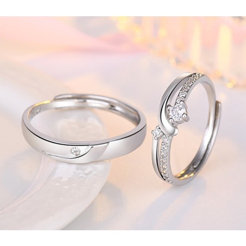 Adjustable Couple Wedding Rings Set -  3 Pieces - With Gift Box