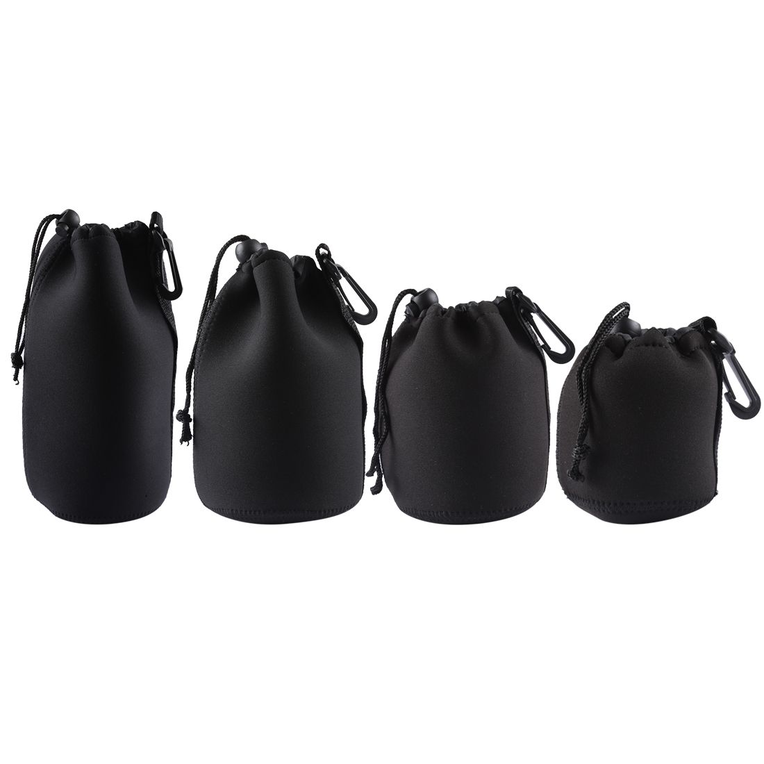 4 PCS Neoprene SLR Camera Lens Carrying Bag Pouch Bag With Carabiner, Size: 10x22cm, 10x14cm, 10x18cm, 8x10cm