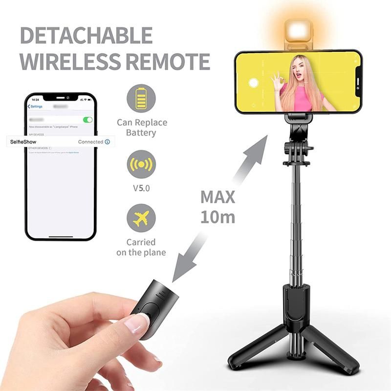 Bluetooth Selfie Stick Tripod + Fill Light + Bluetooth Remote Control