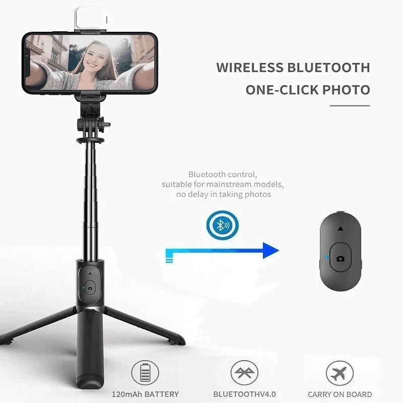Bluetooth Selfie Stick Tripod + Fill Light + Bluetooth Remote Control
