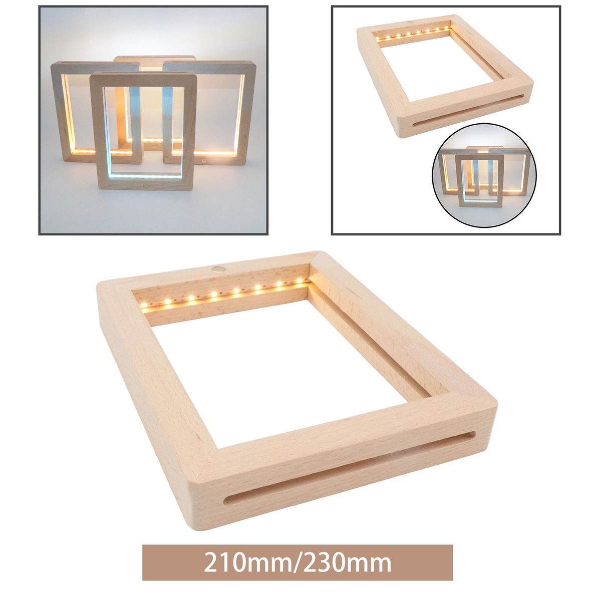 Wood Picture Frame Adjustable Brightness Lamp Decor 21cmx17cmx2cm