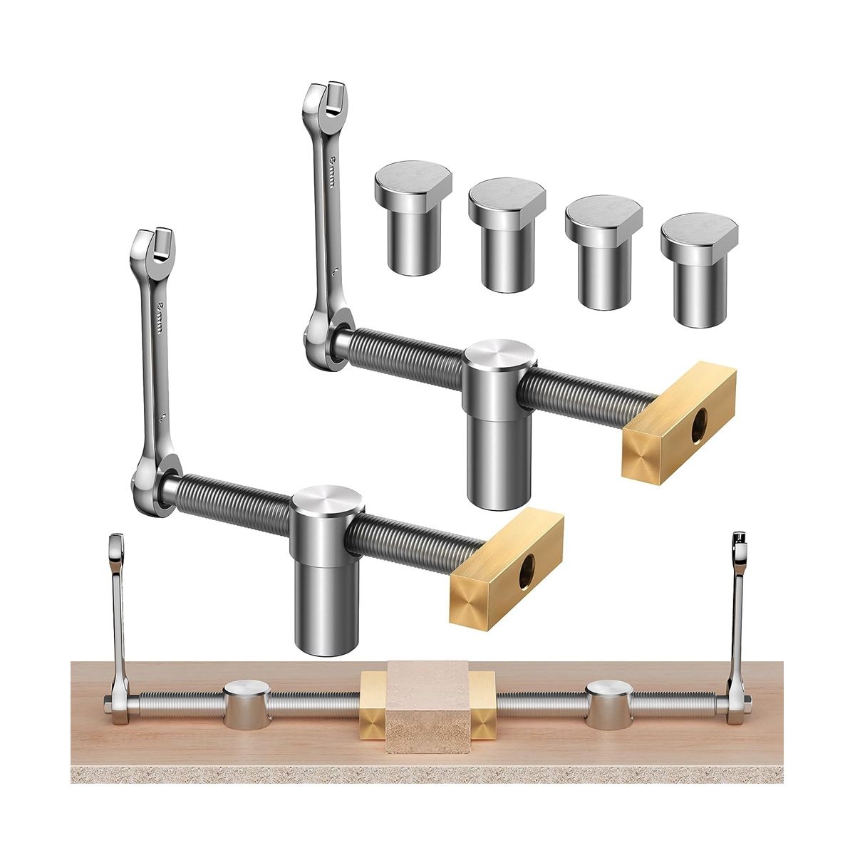 2Pack Bench Dog Clamp, 3/4Inch Dog Hole Clamp with 4 Pack Bench Dog Stainless Steel Brass Woodworking Tools 19mm