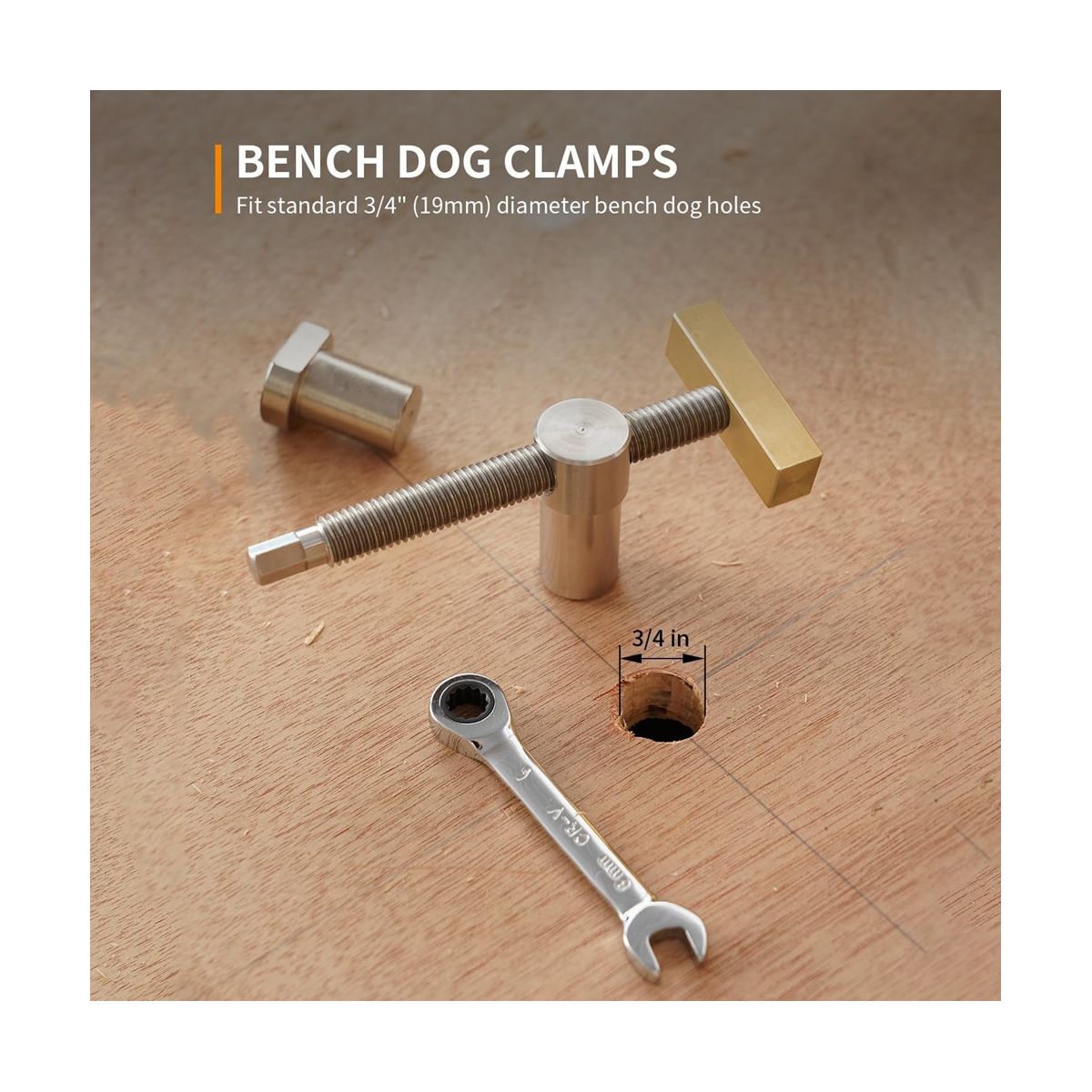 2Pack Bench Dog Clamp, 3/4Inch Dog Hole Clamp with 4 Pack Bench Dog Stainless Steel Brass Woodworking Tools 19mm