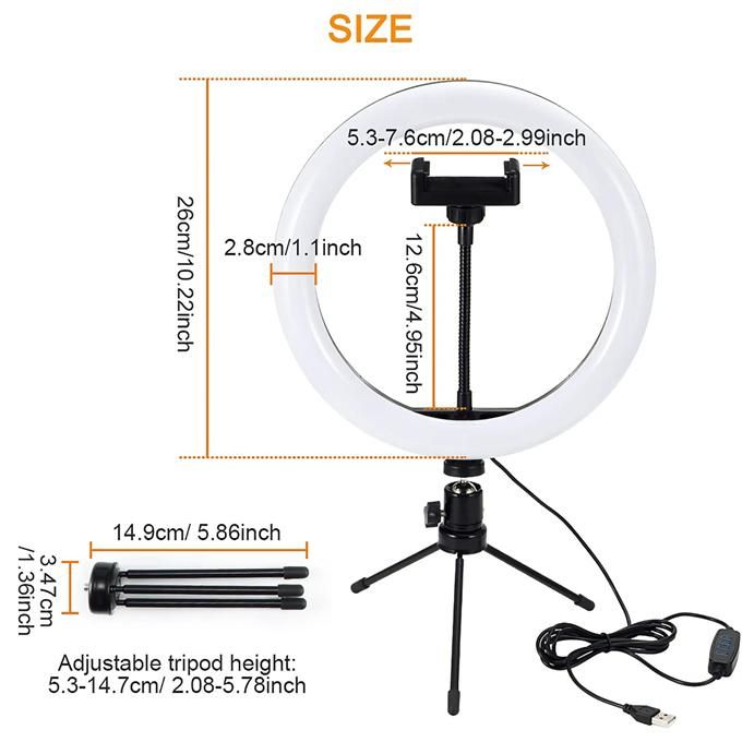 FH-019 Ring light with bracket 10-inch mobile phone video recording fill light two-color round desktop video live broadcast light for video conference lighting