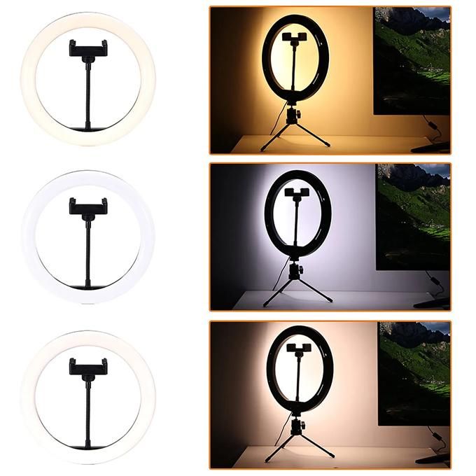 FH-019 Ring light with bracket 10-inch mobile phone video recording fill light two-color round desktop video live broadcast light for video conference lighting