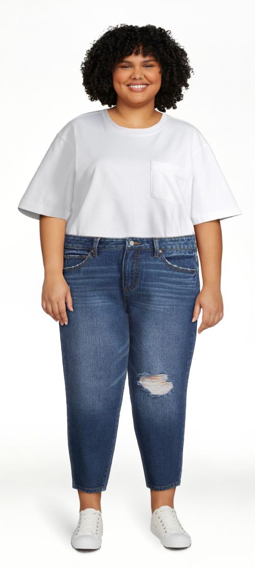 Women 3/4  Barrel Jeans Blue Plus Size
