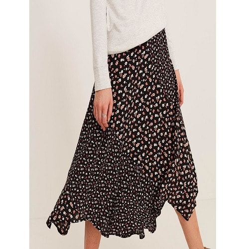 Naomi Pop Ditsy Midi Skirt  - Black