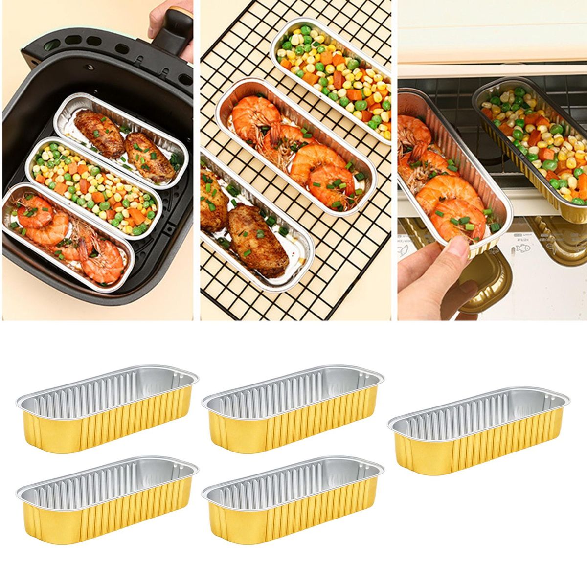 5 Foil Pans Rectangle Air Fryer Paper Liner Oil Proof Baking Paper For