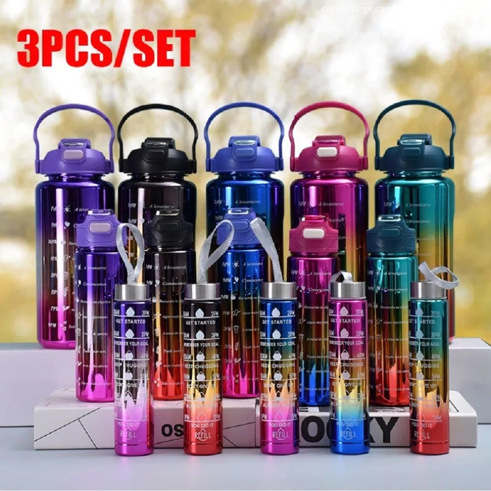 Electroplated Gradient 3in1 Water Bottle With 3D Stickers