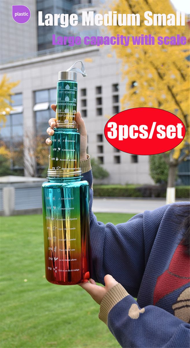 Electroplated Gradient 3in1 Water Bottle With 3D Stickers