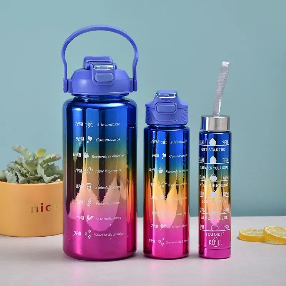 Electroplated Gradient 3in1 Water Bottle With 3D Stickers