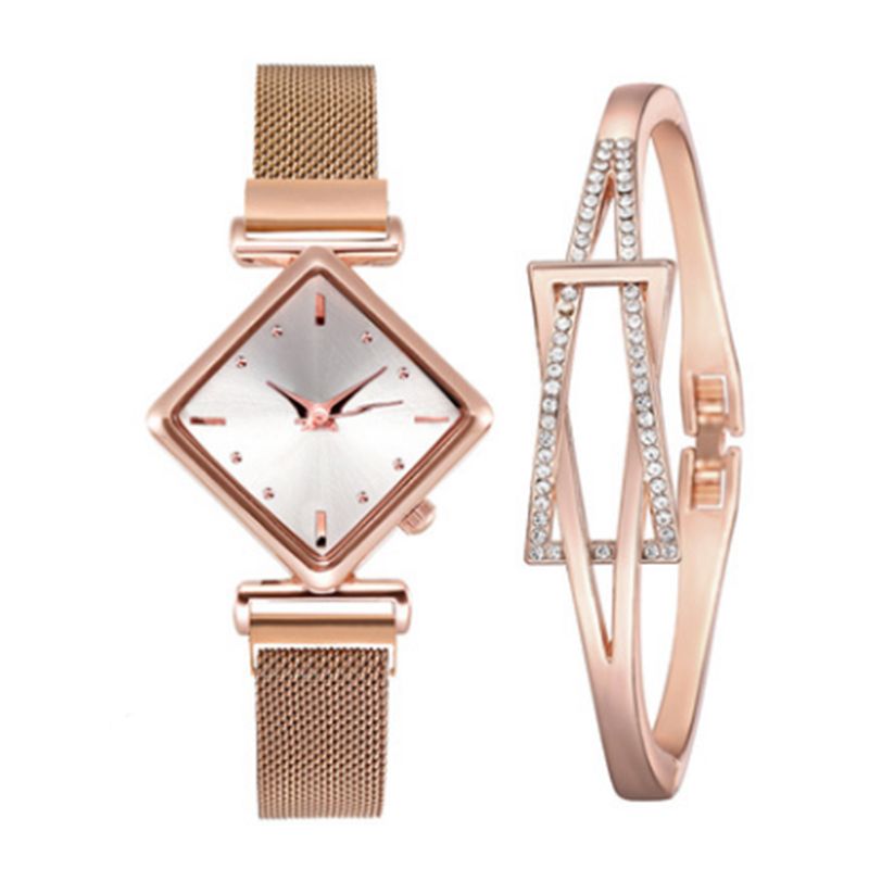 Wrist Watch Set With Bracelet For Women - Gold