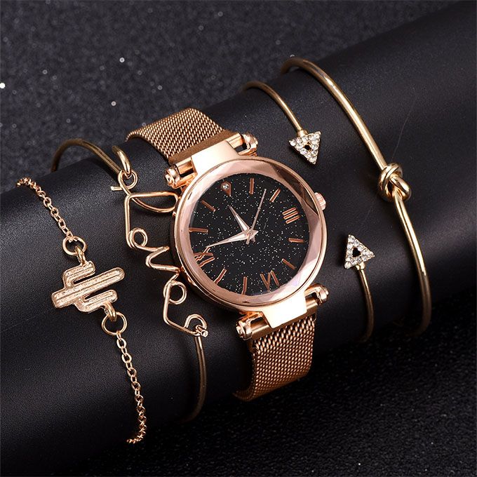 5pcs Set Luxury Women Watches Magnetic Starry Sky Ladies Quartz Wristwatch