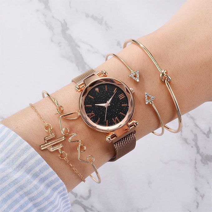 5pcs Set Luxury Women Watches Magnetic Starry Sky Ladies Quartz Wristwatch