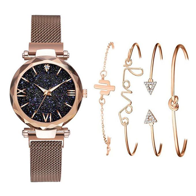 5pcs Set Luxury Women Watches Magnetic Starry Sky Ladies Quartz Wristwatch