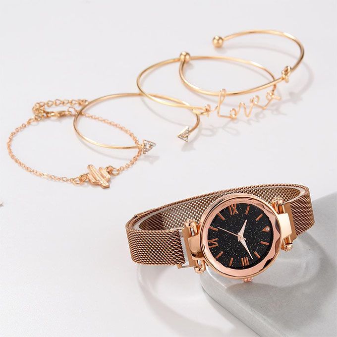 5pcs Set Luxury Women Watches Magnetic Starry Sky Ladies Quartz Wristwatch