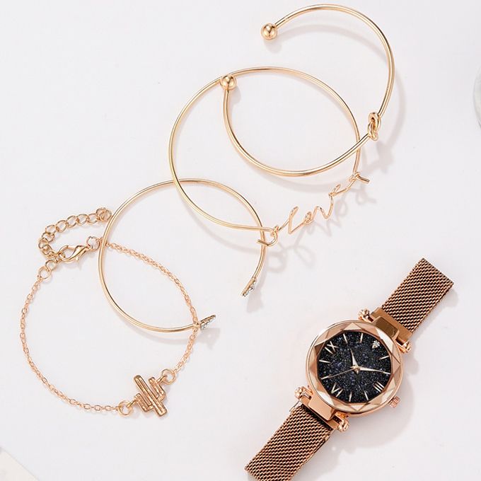 5pcs Set Luxury Women Watches Magnetic Starry Sky Ladies Quartz Wristwatch