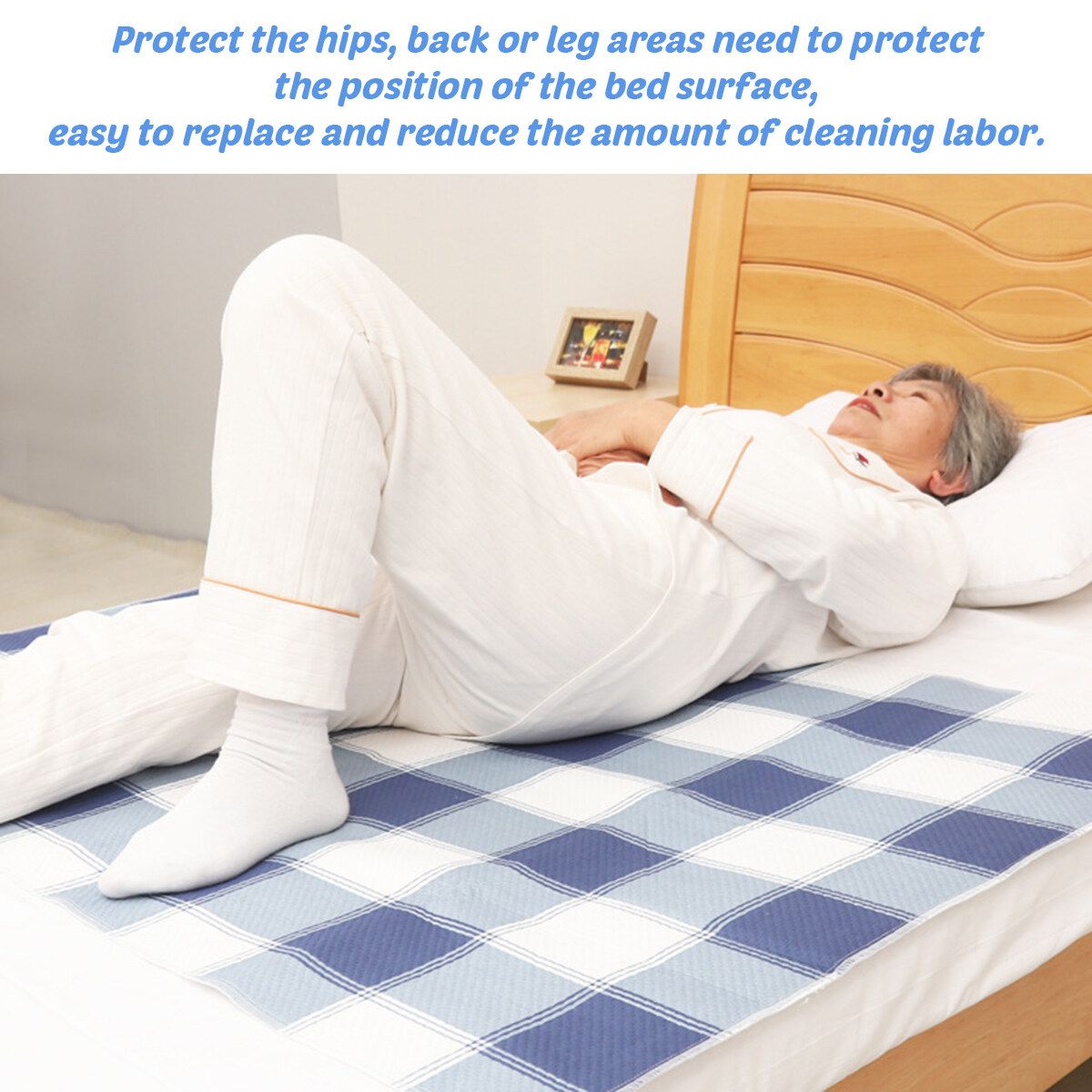 Washable Reusable Waterproof Underpad Bed Pad Incontinence Mattress Protector Blue 60x90cm