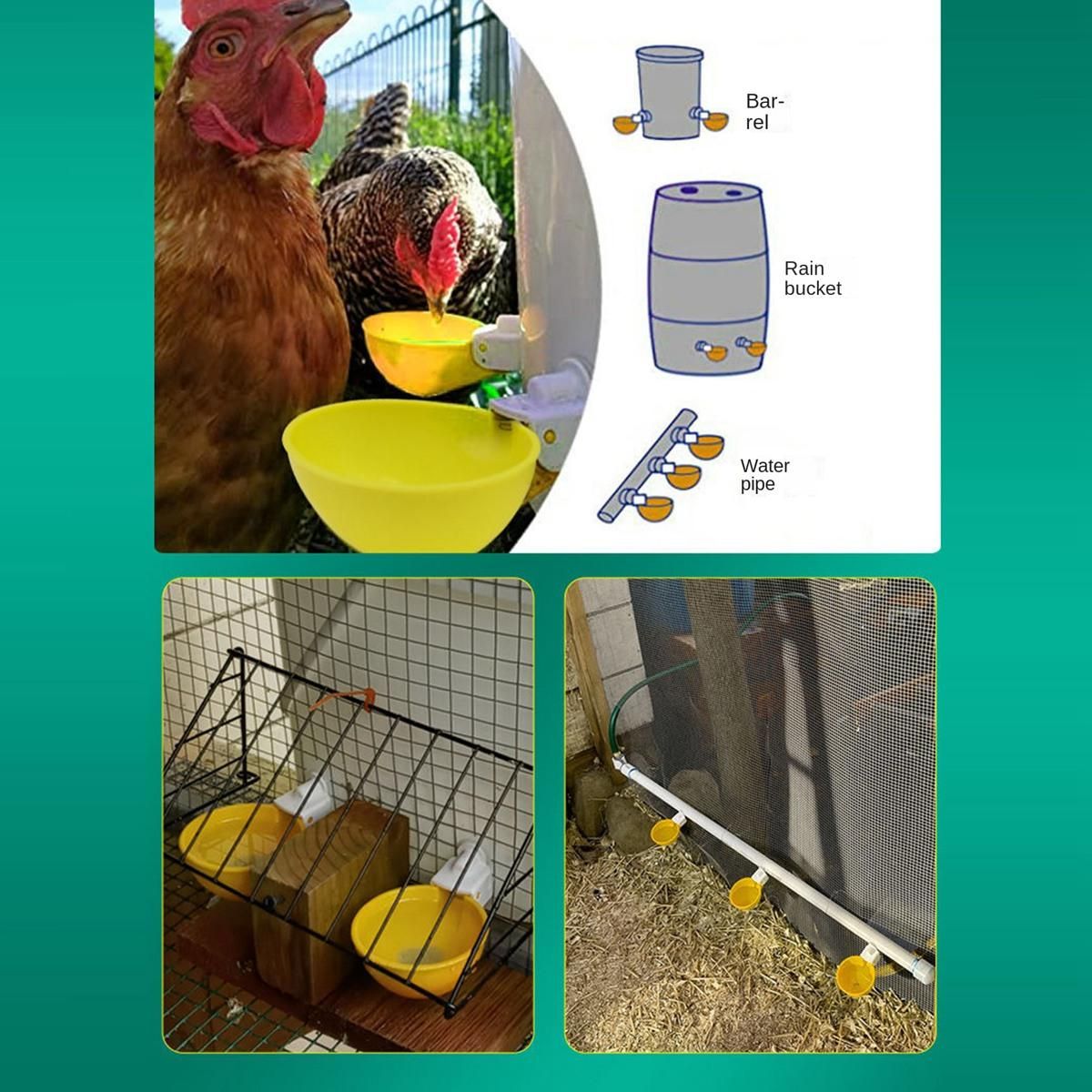 15Pcs Chicken Waterer Automatic Drinker Chicken Feeder Plastic Poultry Water Drinking Cups Poultry Farm Animal Supplies