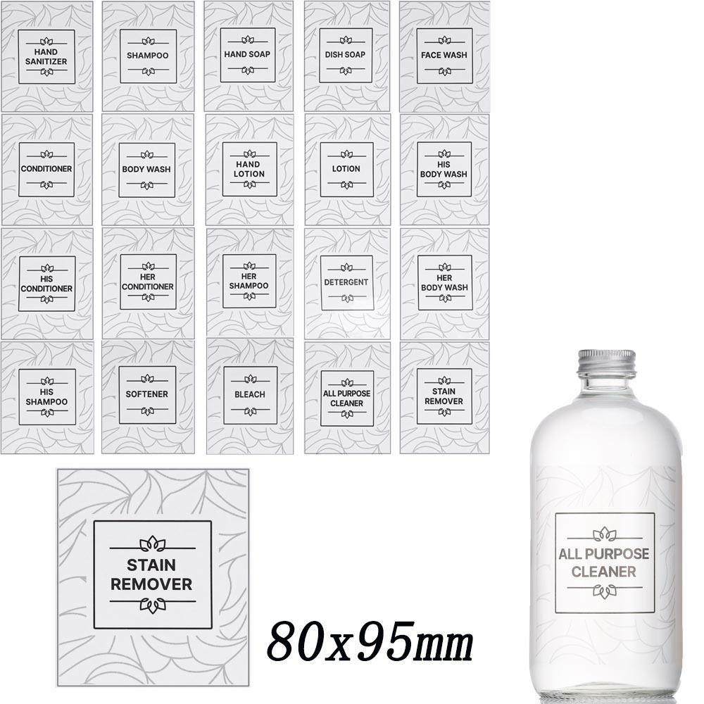 Cross-border simple black bathroom jar storage label hand sanitizer glass bottle soap dispenser waterproof self-adhesive sticker Transparent shading 95x80mm-20 stickers/set