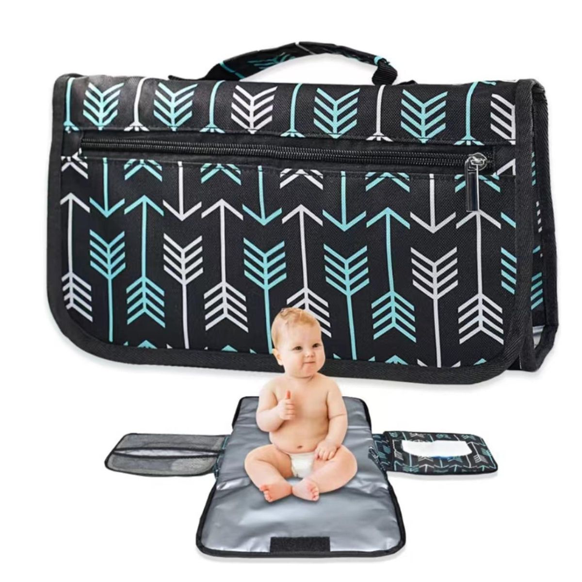Portable Baby Changing Pad Waterproof Travel Baby Diaper Changing Pad Foldable Changing Mat for Baby Built-in Pillow with Pockets Baby Shower Gift