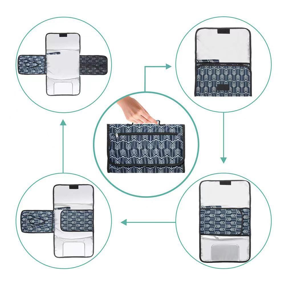Portable Baby Changing Pad Waterproof Travel Baby Diaper Changing Pad Foldable Changing Mat for Baby Built-in Pillow with Pockets Baby Shower Gift