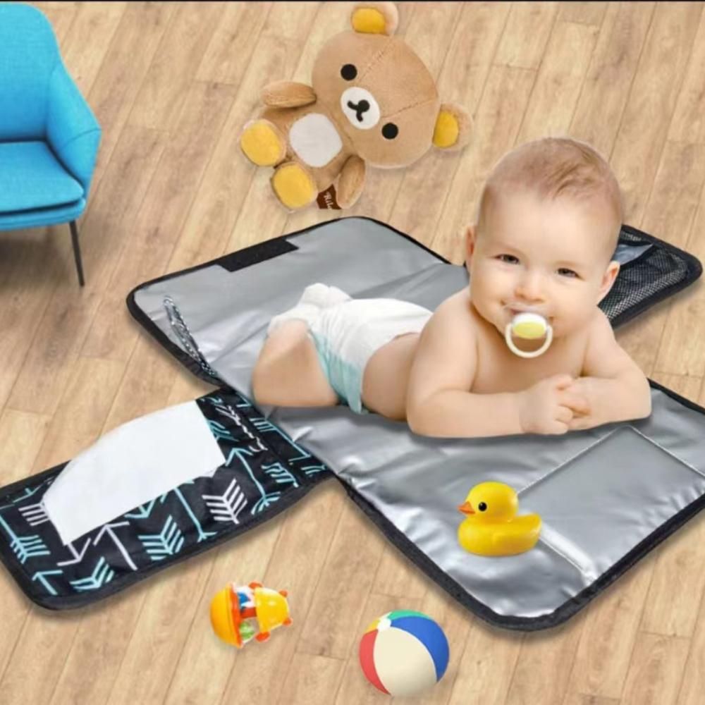 Portable Baby Changing Pad Waterproof Travel Baby Diaper Changing Pad Foldable Changing Mat for Baby Built-in Pillow with Pockets Baby Shower Gift