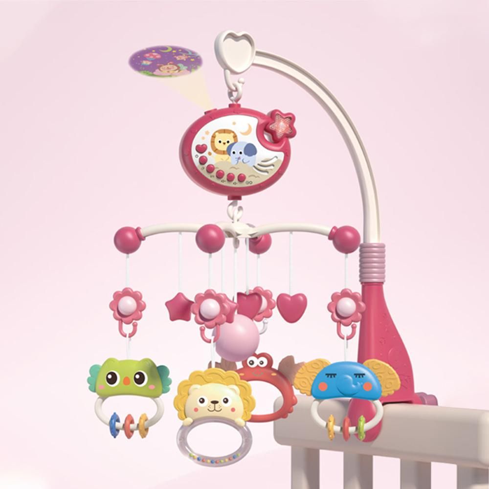 Cute Baby Crib Mobile with Music Lights Star Projection Hanging Rotating Toys Baby Crib Toys with Remote Contorl Infant Bed Decoration for Baby Boys Girls